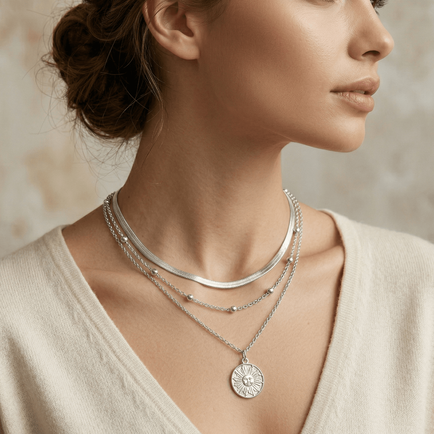 Triple Layer Gold Pendant Necklace