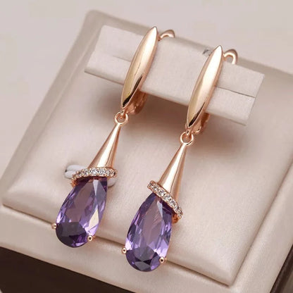 Amethyst Zirconia Gold Drop Earrings