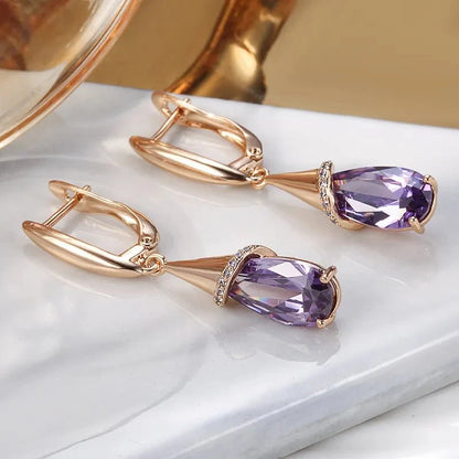Amethyst Zirconia Gold Drop Earrings