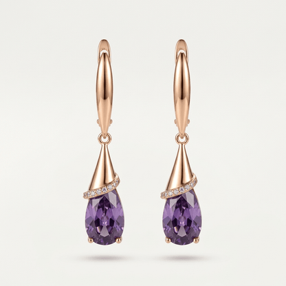 Amethyst Zirconia Gold Drop Earrings
