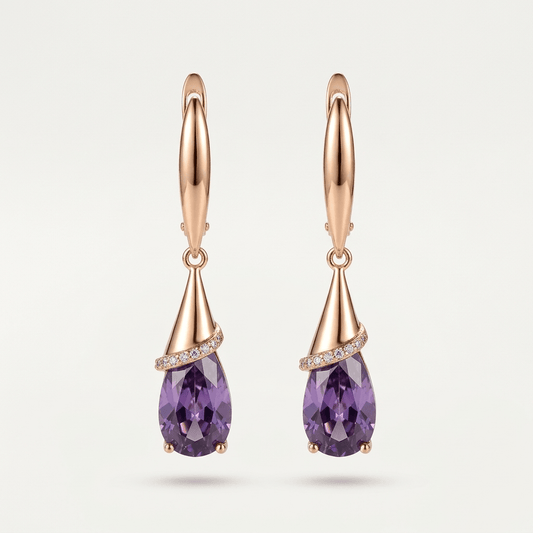 Amethyst Zirconia Gold Drop Earrings