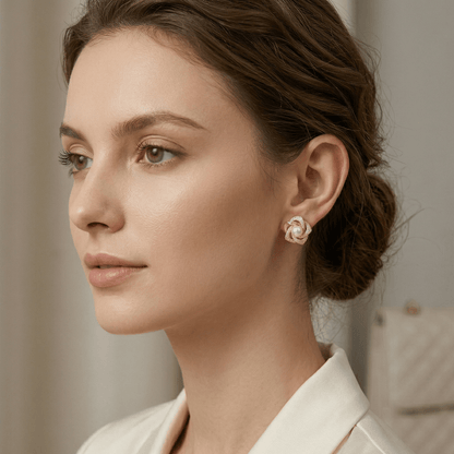 Blush Pearl & Zirconia Floral Gold Stud Earrings