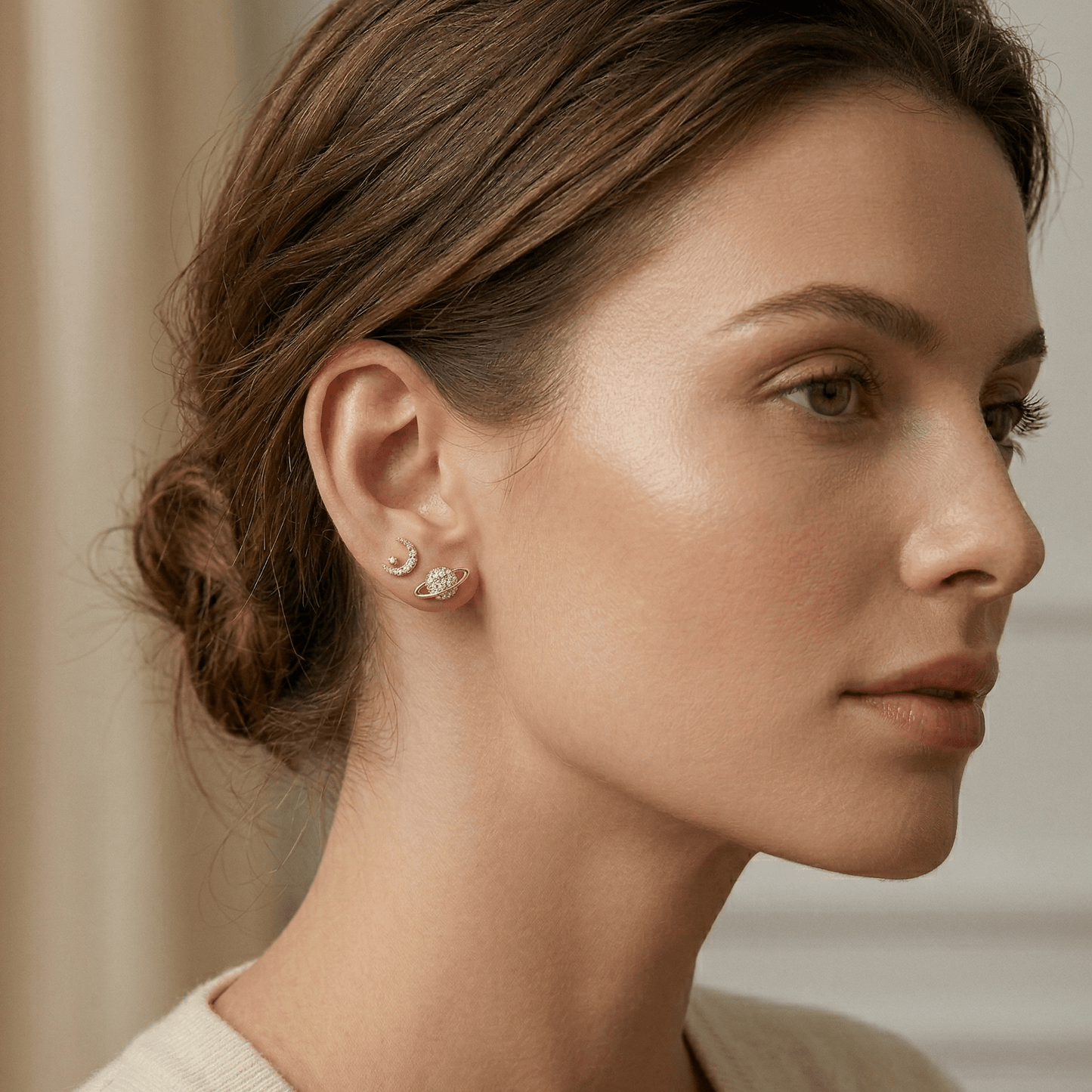 Celeste Star & Moon Stud Earrings Set