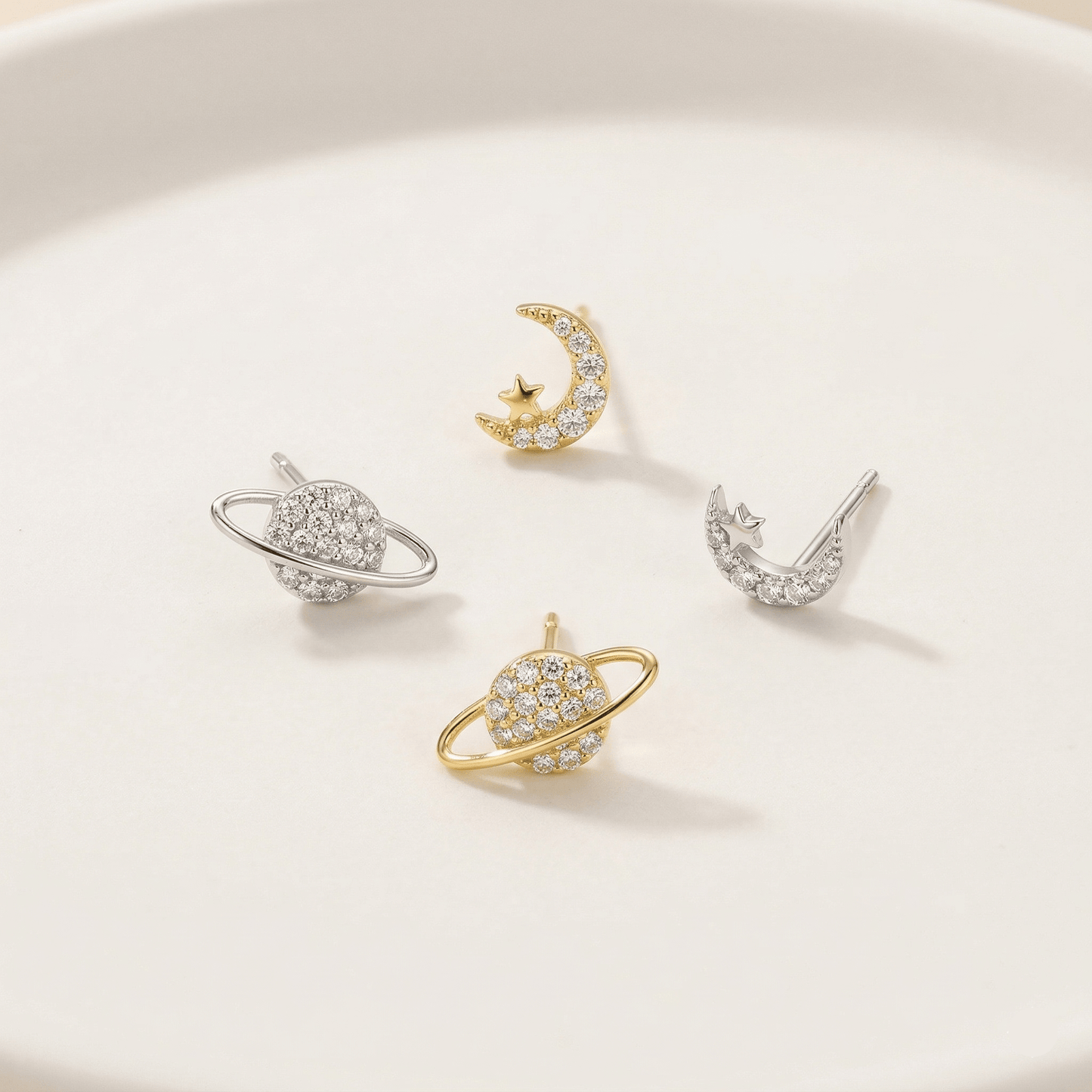 Celeste Star & Moon Stud Earrings Set