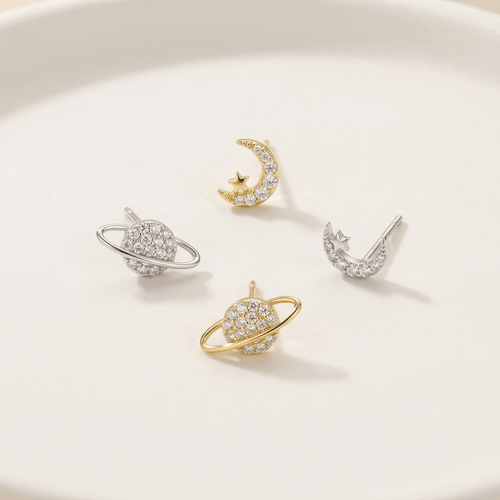 Celeste Star & Moon Stud Earrings Set