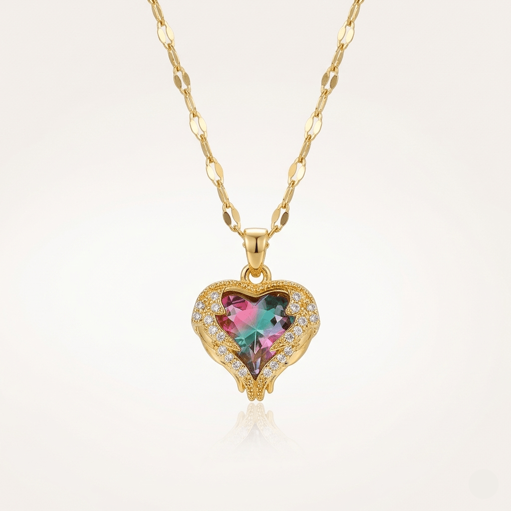 Crystal Heart Zirconia Gold Necklace