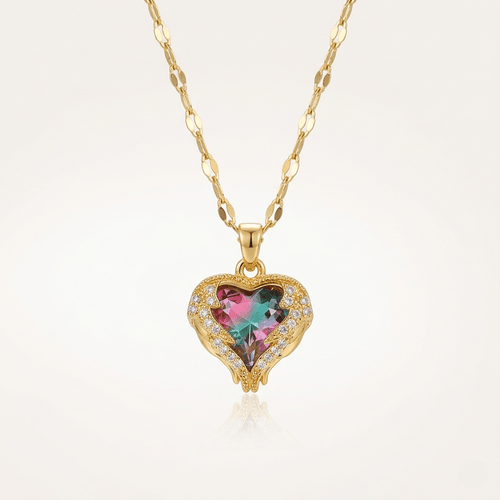 Crystal Heart Zirconia Gold Necklace