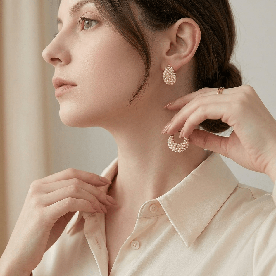 Elara Pearl Cluster Huggie Earrings