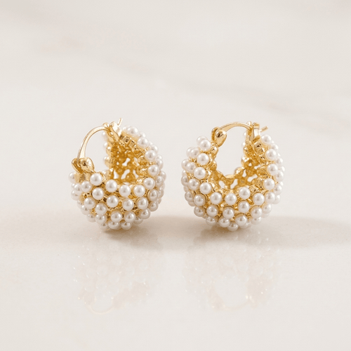 Elara Pearl Cluster Huggie Earrings
