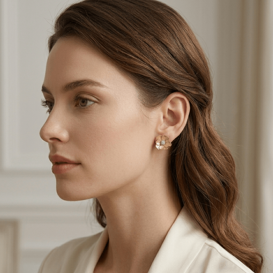 Golden Bloom Textured Floral Stud Earrings