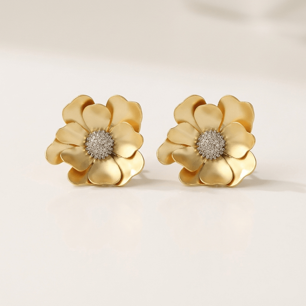 Golden Bloom Textured Floral Stud Earrings