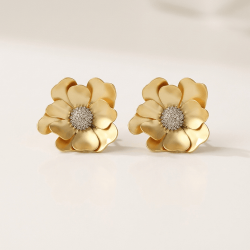 Golden Bloom Textured Floral Stud Earrings
