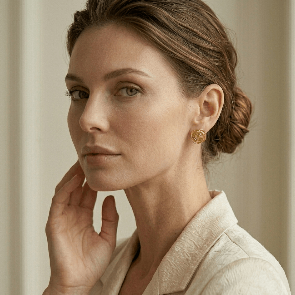 Golden Rose Petal Statement Stud Earrings