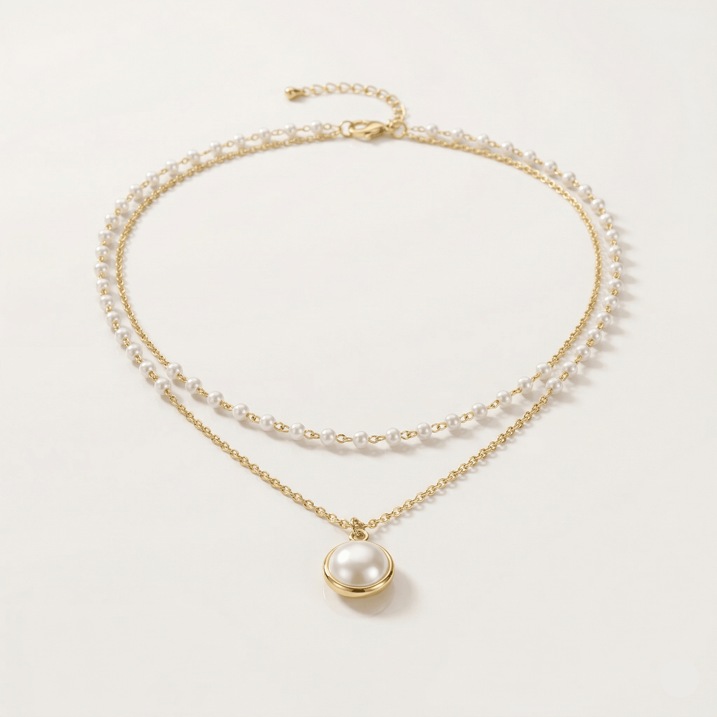 Layered Pearl Pendant Necklace