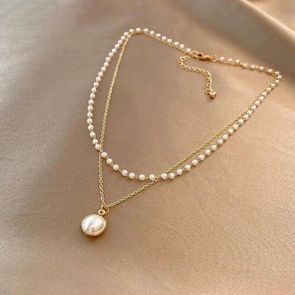 Layered Pearl Pendant Necklace