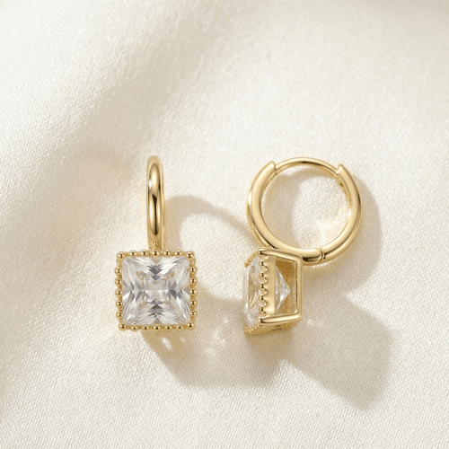 Princess Cut Zirconia Gold Huggie Earrings