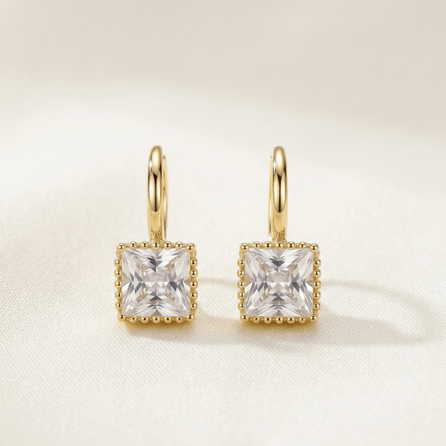 Princess Cut Zirconia Gold Huggie Earrings