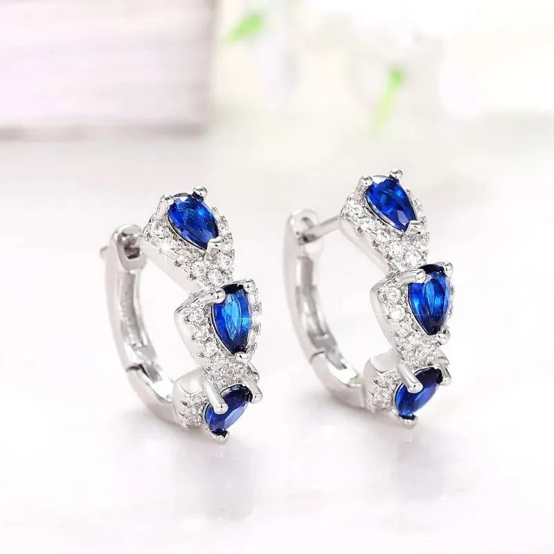 Royal Sapphire Zirconia Hoop Earrings